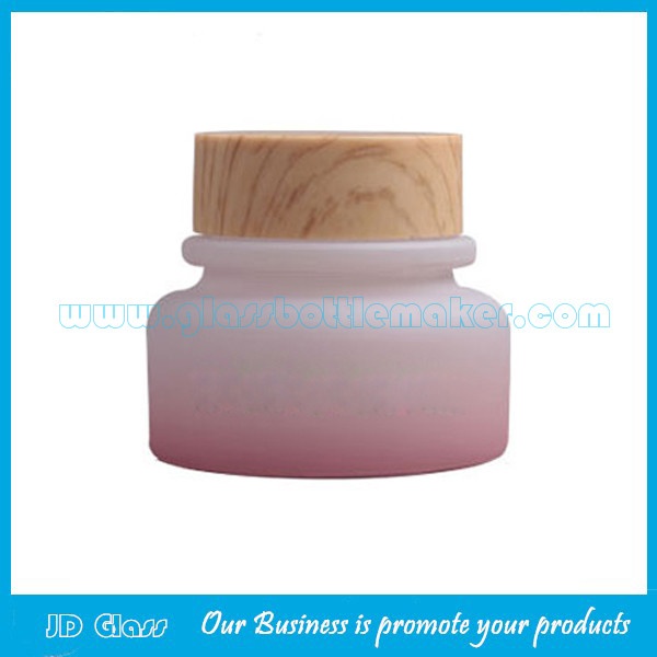 50g Pink And Green New Item Glass Cosmetic Jars With Wood Lid
