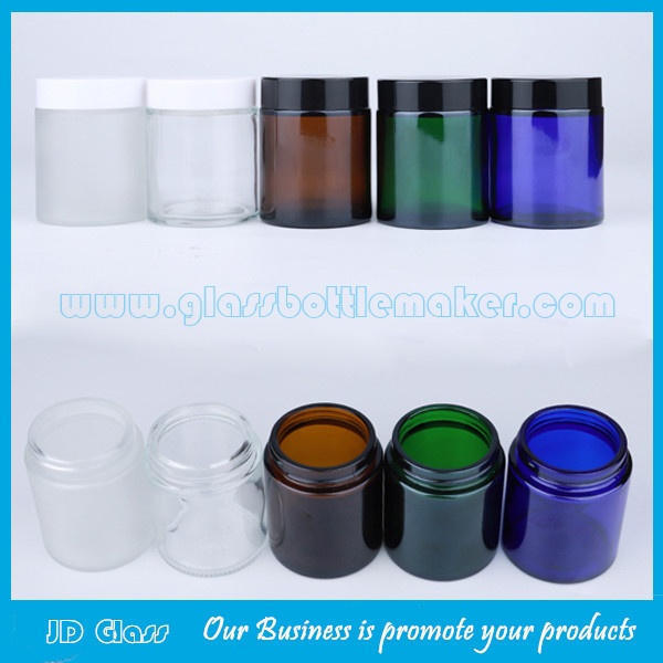 100g Clear,Amber,Blue Round Glass Cosmetic Jars With Lids