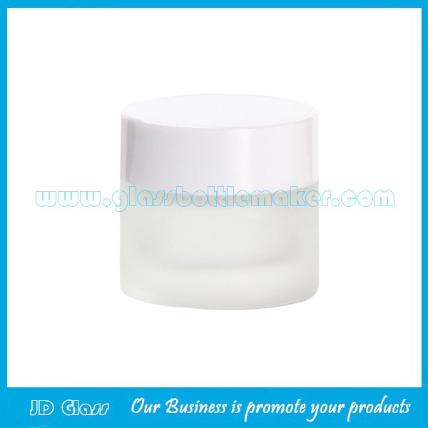 10g Frost Round Glass Cosmetic Jar With White Plastic Lid