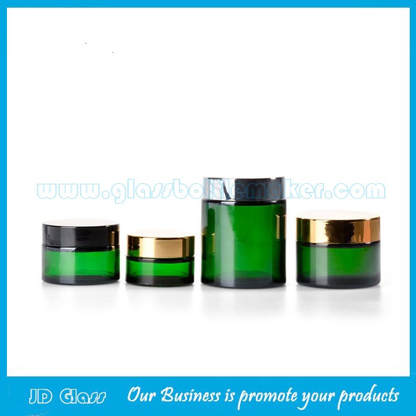 20g,30g,50g,100g Green Round Glass Cosmetic Jars With Lids