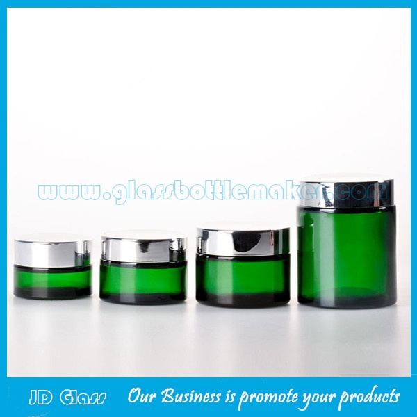 20g,30g,50g,100g Green Round Glass Cosmetic Jars With Lids