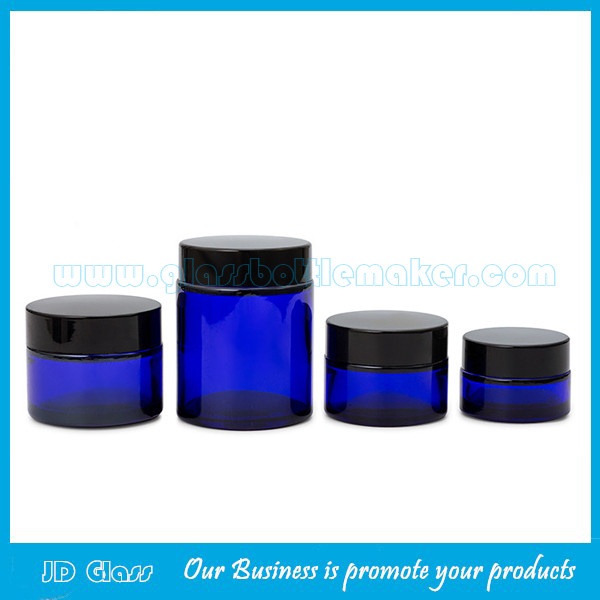 20g,30g,50g,100g Blue Round Glass Cosmetic Jars With Lids