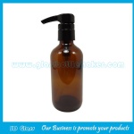 8oz Amber Boston Round Glass Bottle With Black Pump