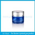 10g Blue Color Painting Round Glass Cosmetic Jar With Silver Lid