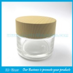 100g Clear Round Glass Cosmetic Jar With Wood Lid