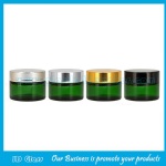 Green Color Round Glass Cosmetic Jars With Lids
