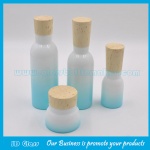 150ml,120ml,40ml Opal Glass Colored Lotion Bottles With Wood Cap and 50g,150g Opal Glass Cosmetic Jar With Wood Cap