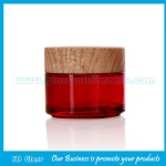 100g Red Round Glass Cosmetic Jar With Wood Lid