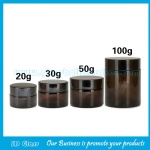 20g,30g,50g,100g Amber Round Glass Cosmetic Jars With Black Lids