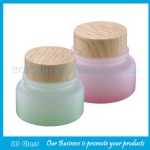 50g Pink And Green New Item Glass Cosmetic Jars With Wood Lid