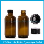 16oz Amber Boston Round Glass Bottle With Black Cap