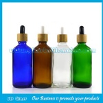 100ml Clear,Amber,Blue,Green Round Essential Oil Glass Bottles With Bamboo Droppers