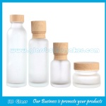 New Item 150ml,110ml,50ml,50g Frost Glass Lotion Bottles And Cosmetic Jars With Wood Caps  For Skincare