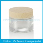 50g Clear Round Glass Cosmetic Jar With Wood Lid