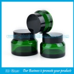 15g,30g,50g Green Sloping Shoulder Glass Cosmetic Jars With Black Lids