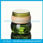 50g绿色叶子玻璃膏霜瓶和木纹盖子