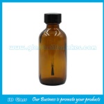 2oz Amber Boston Round Glass Bottle With Brush Cap