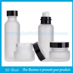130ml,110ml,50ml,50g蒙砂玻璃乳液瓶和膏霜瓶以及配套黑色盖子