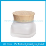 New Item 50g Frost Glass Cosmetic Jar With Wood Lid