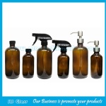 8oz and 16oz Amber Boston Round Glass Bottles With Caps or Trigger Sprayers or Pumps