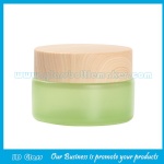 20g Green Painting Round Glass Cosmetic Jar With Wood Lid