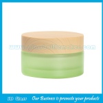 30g Green Painting Round Glass Cosmetic Jar With Wood Lid