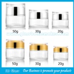 20g,30g,50g Clear Round Glass Cosmetic Jars With Double Silver or Gold Lids