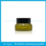 15g Olive Green Sloping Shoulder Glass Cosmetic Jar With Black Lid
