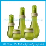 新款120ml,100ml,40ml,30g,50g绿色蒙砂玻璃乳液瓶和膏霜瓶以及配套木纹盖