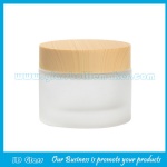 50g Frost Glass Cosmetic Jar With Wood Lid
