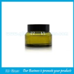 30g Olive Green Sloping Shoulder Glass Cosmetic Jar With Black Lid