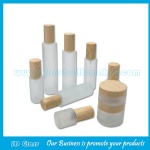 New Frost Cylinder Glass Lotion Bottles With Wood Cap & Glass Cosmetic Jars With Wood Cap