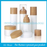 New Items Cylinder Glass Lotion Bottles For Skincare and Glass Cream Jars With Wood Cap